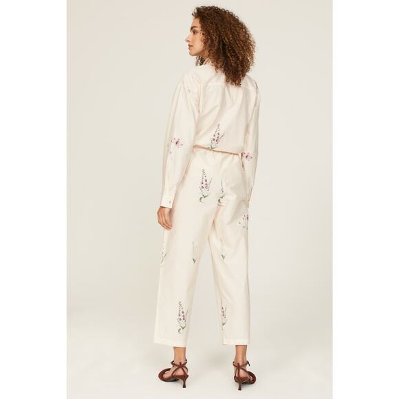 SPLENDID White Bloom Speckled Tie Waist Oversized Button Front Jumpsuit Size L - Picture 2 of 11